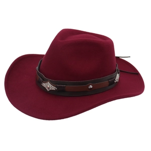 Classic burgundy felt western cowboy hat with decorative studded leather band accessory