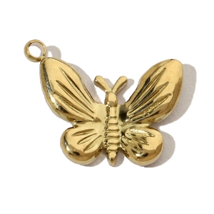 Detailed view of polished golden butterfly pendant made of durable titanium steel