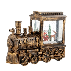 Retro Christmas train music box with Santa snow globe and internal LED lights