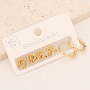 Three-pair set of gold stainless steel star and butterfly stud earrings for women
