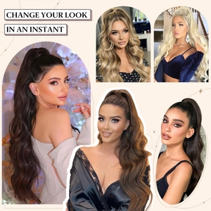 Water wave drawstring ponytail extensions for women in multiple colors and styles
