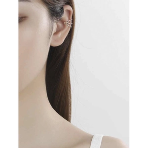 Minimalist S925 sterling silver triple line ear cuff with sleek metallic finish for women