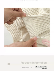 Dettaglio calzini in maglia di cotone crema traspirante con ricamo rosa e polsino a coste