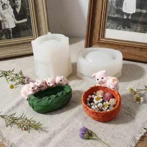 DIY silicone mold for pig-themed decorative resin baskets and flower pots