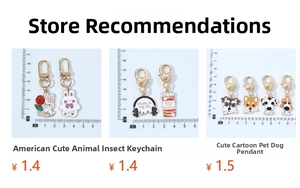 Detail of zinc alloy fruit and cartoon keychains with size measurements in centimeters