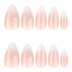 Glossy gradient pink almond shaped press-on nails set with long minimalist French style
