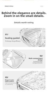 Detail of water ripple texture on transparent pill box with moisture-proof seal ring