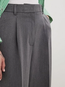 Classic grey wide-leg trousers with high waist design and elegant pleated details