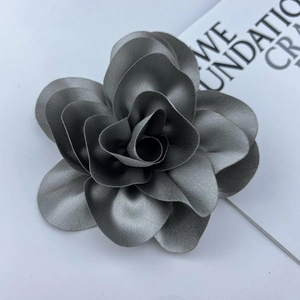 Elegant 14cm grey satin 3D flower brooch and hair clip for suit accessories