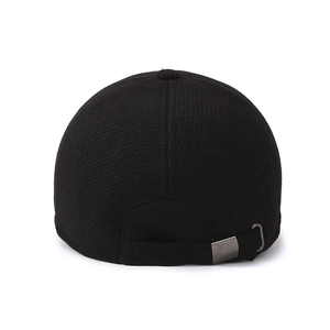 Winter men's thickened baseball cap with ear protection in black textured knit fabric