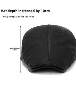 Detail view of leather beret showing 10cm depth for comprehensive head coverage