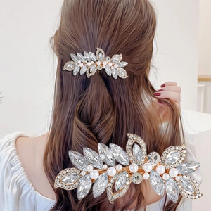 Elegant Bridal Hair Comb And Hair Clip Alloy Rhinestone Faux Artificial Pearl Crystal Floral Leaf Design Wedding Party Accessory