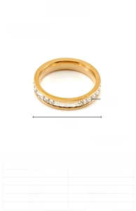Detail of gold stainless steel ring with zircon inlays and adjustable opening size info