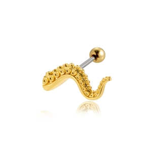 Polished gold octopus tentacle cartilage earring with detailed suction cups and ball back