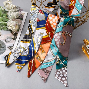 Elegant silk-satin skinny scarves collection with nautical and polka dot patterns
