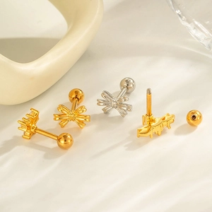 French vintage bow earrings with micro-paved zircons and screw-back in gold and silver