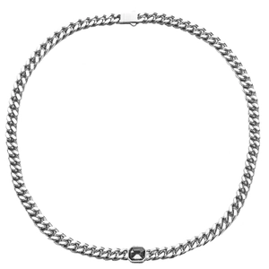 Silver curb chain necklace with a dark rectangular gemstone for a modern minimalist style