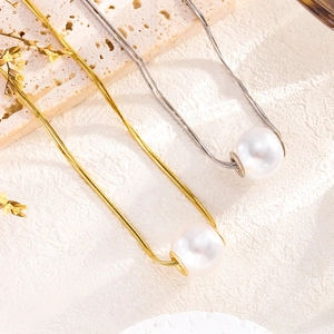Double Layer Necklace Titanium Steel Artificial Pearl Pendant Snake Bone Chain Minimalist Clavicle Jewelry Elegant Gift Women