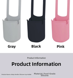 Three-color food-grade silicone cup holders for strollers in grey, black, and pink
