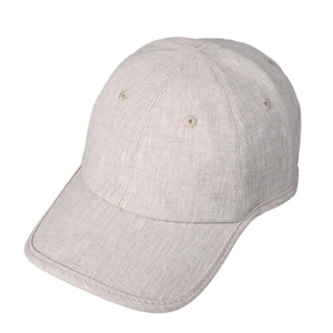 Minimalist beige linen baseball cap with breathable eyelets and premium edging detail