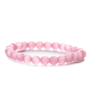 Pink cat eye stone beaded bracelet with 8mm round beads and shimmering optical effect
