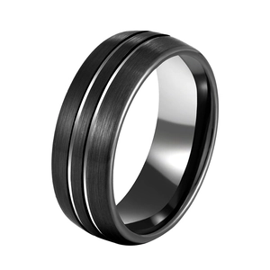Minimalist black tungsten ring for men with brushed exterior and polished inner surface