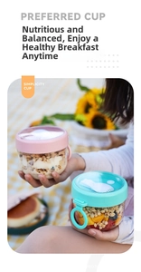 Detail view of portable oatmeal cup with ring handle and folding spoon lid
