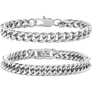 Bracelets gourmette en acier inoxydable argenté avec fermoirs mousqueton et pliants polis