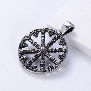 Vintage stainless steel viking compass pendant for men with intricate relief details