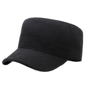 Berretto militare classico da uomo in cotone nero con scritta SPIRIT laterale a rilievo