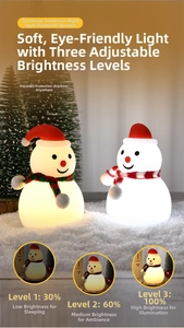 Detail of snowman night light with 3 brightness levels and Bluetooth speaker feature