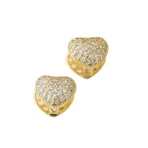 Elegant gold heart earrings with sparkling pavé cubic zirconia inlay in a huggie style