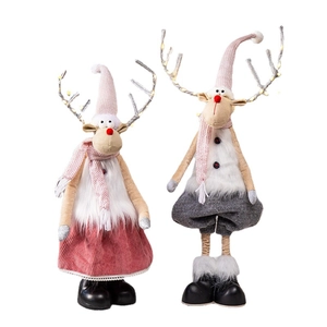 Paire de poupées de renne de Noël en peluche décoration de table festive avec bonnet tricoté