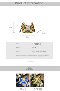 Detailed size and color specs for handmade crochet sunflower crossbody knit shoulder bag