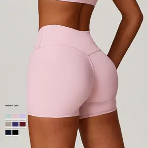 Rosa nahtlose Yoga-Shorts für Damen mit hoher Taille, Push-Up-Effekt und 8 Farboptionen