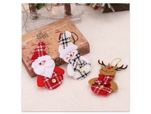 Three-piece set of Santa, snowman, and reindeer Christmas hanging plush dolls with grid cloth
