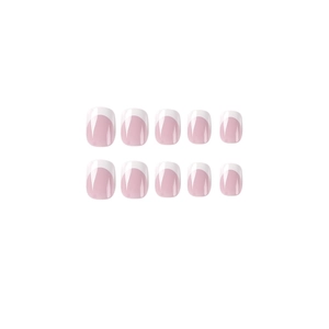 Pink French tip press-on nails with white edges set of 10 pieces on white background