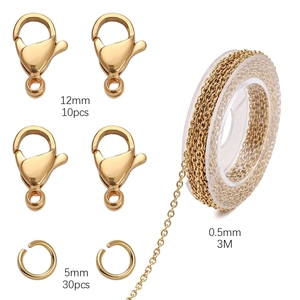 DIY jewelry kit with gold lobster clasps, jump rings and cross chains for necklace making