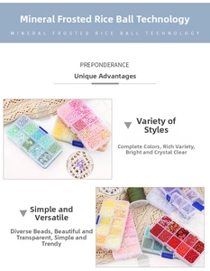 Detailed view of mineral matte glass seed beads in a 10-compartment storage box for DIY jewelry