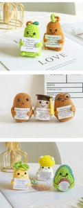 Handmade crochet positive energy plush dolls with encouraging English greeting cards