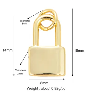 Miniature gold-plated copper lock pendant for jewelry making with precise dimensions