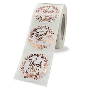 Roll of 500 rose gold foil Thank You stickers with olive branch and heart wreath