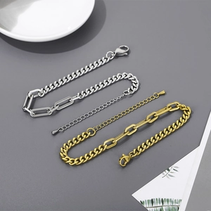 Minimalist titanium steel chain bracelet in gold and silver finish with lobster clasp