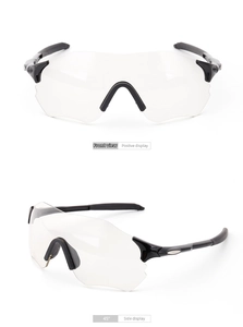 Close-up of polarized cycling sunglasses showing front and 45-degree side view details