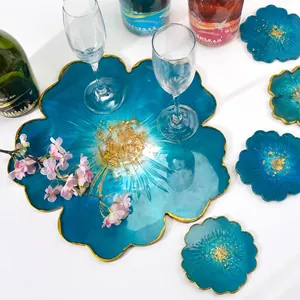 Detail of floral silicone mold for resin art with gradient blue flower and gold foil