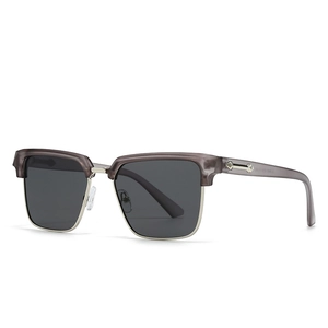 Retro clubmaster square sunglasses with grey translucent frame and silver metal accents