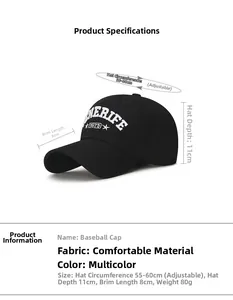 Detail of black cotton baseball cap with TENERIFE 1973 embroidery and adjustable strap