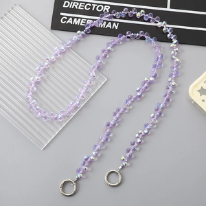 Colorful purple crystal teardrop bead crossbody chain for phone cases and luxury handbags