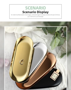 Detailed view of polished stainless steel oval trays in gold silver rose gold and black