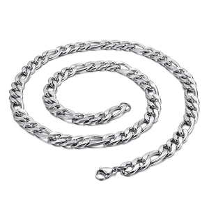 Classic silver stainless steel Figaro chain necklace for men and women minimalist jewelry